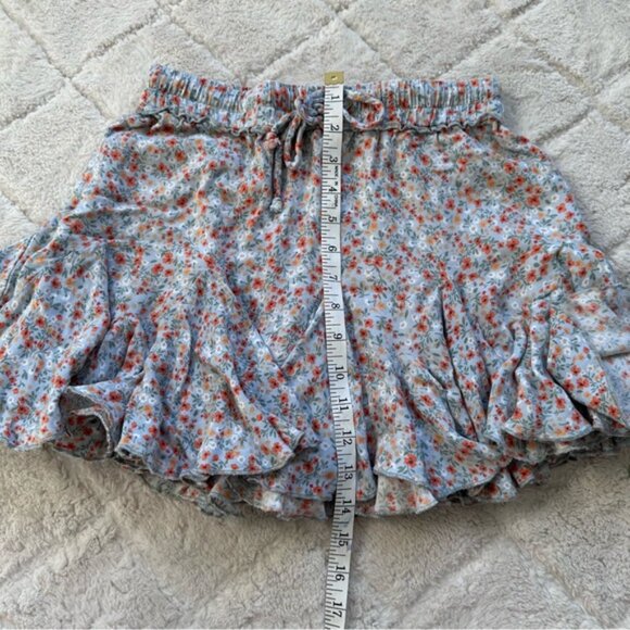 Vici | Blue and Orange Floral Ruffle Mini Skirt | Size Small - Picture 10 of 10
